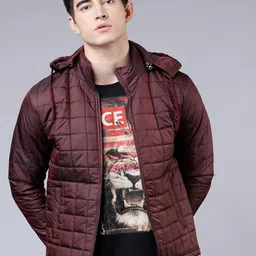 HIGHLANDER Men Burgundy Solid Puffer Jacket-picture-28