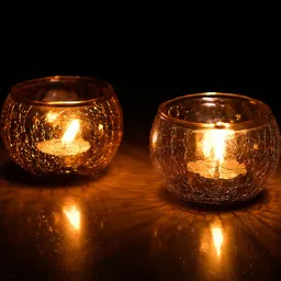Homesake Set of 2 Moroccan Yellow Glass Crackle Mosaic Tea Light Candle Holder-picture-10