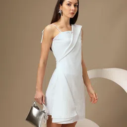 Chemistry Draped Asymmetric Scuba A-Line Dress with Tie Up Detail-image-54