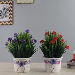 FOLIYAJ Set of 2 Red & Purple Artificial Rose Plants With Pots-picture-8