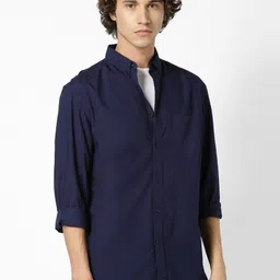 Celio Men Navy Blue Regular Fit Solid Casual Shirt-image-11