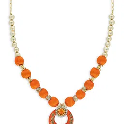 AKSHARA Girls Gold-Toned & Orange Alloy Gold-Plated Handcrafted Necklace-picture-14