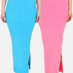 Beau Design Women Pack Of 2 Turquoise Blue & Pink Solid Saree Shapewear-picture-30