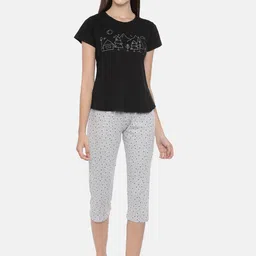 Curare Women Black & Grey Printed Night Suit-picture-42