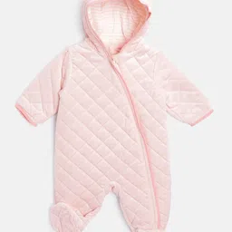 mothercare Infant Girls Pink Hooded Quilted Velour Padded Snowsuit-picture-10