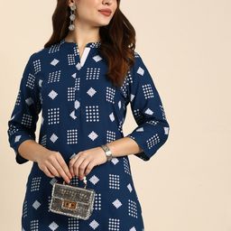 Anouk Geometric Printed Mandarin Collar Straight Kurta-picture-26