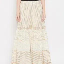 TULIP 21 Women Off-White & Gold Polka-Dot Printed Flared Palazzos-picture-12