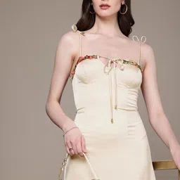 bebe Self-Design Floral Shoulder Straps Satin A-Line Dress-picture-14