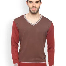 Duke Men Brown & Rust Colourblocked Pullover image 1