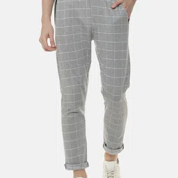 Campus Sutra Men Grey & White Checked Track Pants-image-19