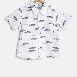 yk Yellow Kite Boys Off-White Fish Print Casual Shirt image 1