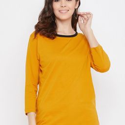 Hypernation Women Yellow Solid Round Neck Pure Cotton T-shirt-picture-38