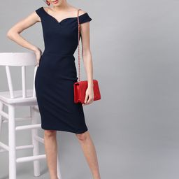 Athena Navy Blue Self Design Sheath Dress-picture-47
