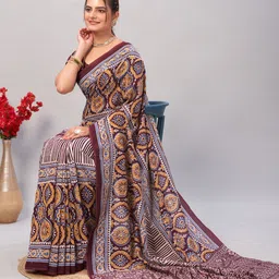 BAPS Ajrak Block Pure Cotton Saree-picture-10