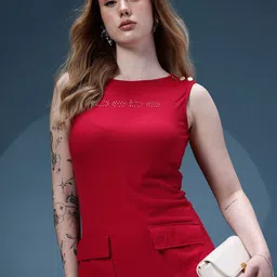 bebe Season Staples Ribbed Brand Logo Embellished Shift Dress-picture-18