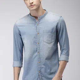 HIGHLANDER Men Blue Slim Fit Faded Casual Denim Shirt-image-50