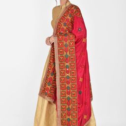 Dupatta Bazaar Pink & Yellow Embroidered Dupatta with Phulkari-image-38