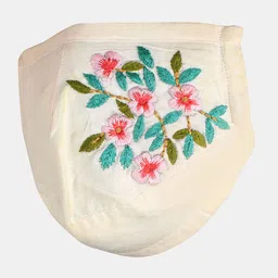 Chitwan Mohan Unisex Cream-Coloured Floral Embroidered 2-Ply Cloth Mask-picture-38