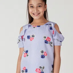 merrigo kidz CACA CINA Girls Blue Striped Floral Printed Top-picture-14