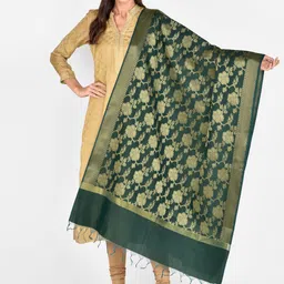 Dupatta Bazaar Green & Gold Woven Design Dupatta-picture-39