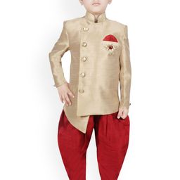 SG YUVRAJ Boys Beige & Red Sherwani Set-picture-2