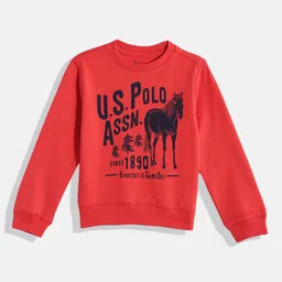 U.S. Polo Assn. Kids Boys Red Printed Cotton Sweatshirt image 1