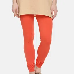 Dollar Missy Women Rust Orange Solid Churidar Length Leggings-image-98