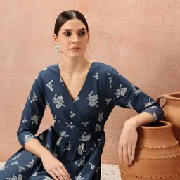 all about you Floral Print Pure Cotton Wrap Ethnic Dress-picture-22