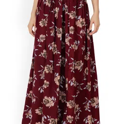 SCORPIUS Women Maroon Floral Printed Flared Maxi Skirt-picture-9