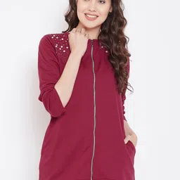 Belle Fille Women Maroon Solid Tailored Jacket-picture-30