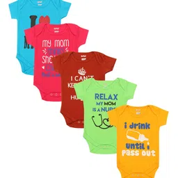 Kiddeo Infants Pack of 5 Printed Pure Cotton Bodysuits-picture-58