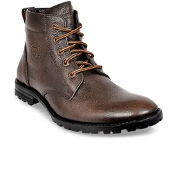 Allen Cooper Men Brown Textured Leather High-Top Flat Boots-picture-36