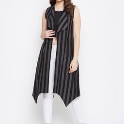 Hypernation Women Black & Grey Striped Open Front Shrug-picture-30