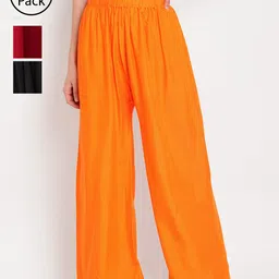 TAG 7 Women Pack Of 3 Solid Wide Leg Palazzos-picture-38