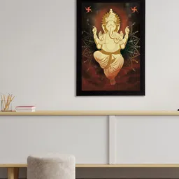 eCraftIndia Black & Beige Lord Ganesha Satin Matt Textured UV Wall Art-picture-11