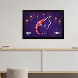 eCraftIndia Navy Blue & White Lord Ganesha Satin Matt Texture UV Wall Art-picture-30