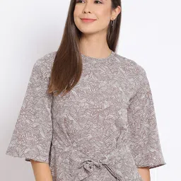 Oxolloxo Women Brown Printed Cinched Waist Top-image-10