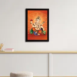 eCraftIndia Orange & Beige Lord Ganesha Satin Matt Texture UV Wall Art-image-16