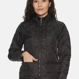 Campus Sutra Women Black Printed Windcheater Quilted Jacket-image-88