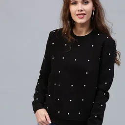 SASSAFRAS Women Black Studded Sweatshirt-image-38