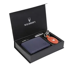 WildHorn Men Blue & Orange RFID Protected Genuine Leather Accessory Gift Set-picture-18