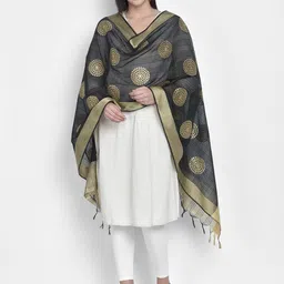 Dupatta Bazaar Women Black & Gold-Toned Embroidered Dupatta-picture-23