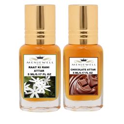 Menjewell Unisex Set Of 2 Raat Ki Rani & Chocolate Attars 10ml-picture-0