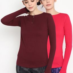 appulse Women Maroon & Pink Set of 2 Solid Round Neck Tshirt-picture-48