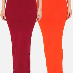 Beau Design Women Pack Of 2 Maroon & Orange Solid Saree Shapewears-image-29