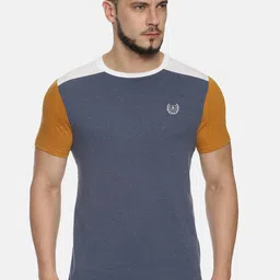 Steenbok Men Navy Blue  White Colourblocked Round Neck Pure Cotton T-shirt image 1