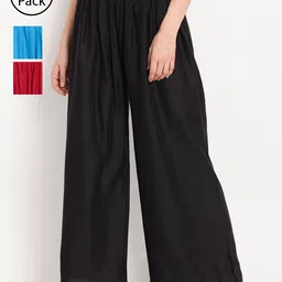 TAG 7 Women Pack of 3 Solid Wide Leg Palazzos-picture-39