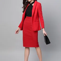 Zima Leto Women Red Self-Striped Straight Skirt-image-98