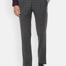 Luxure by Louis Philippe Men Grey Slim Fit Checked Formal Trousers image 1