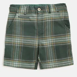 Cherry Crumble Unisex Kids Olive Green & White Regular Fit Checked Shorts-picture-35